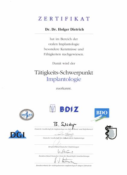 Zertifikat Implantologie